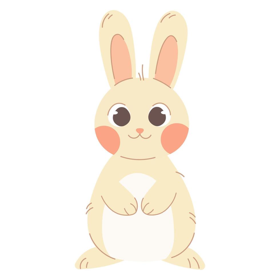 Simple white rabbit on white background. Vector illustration in flat cartoon style