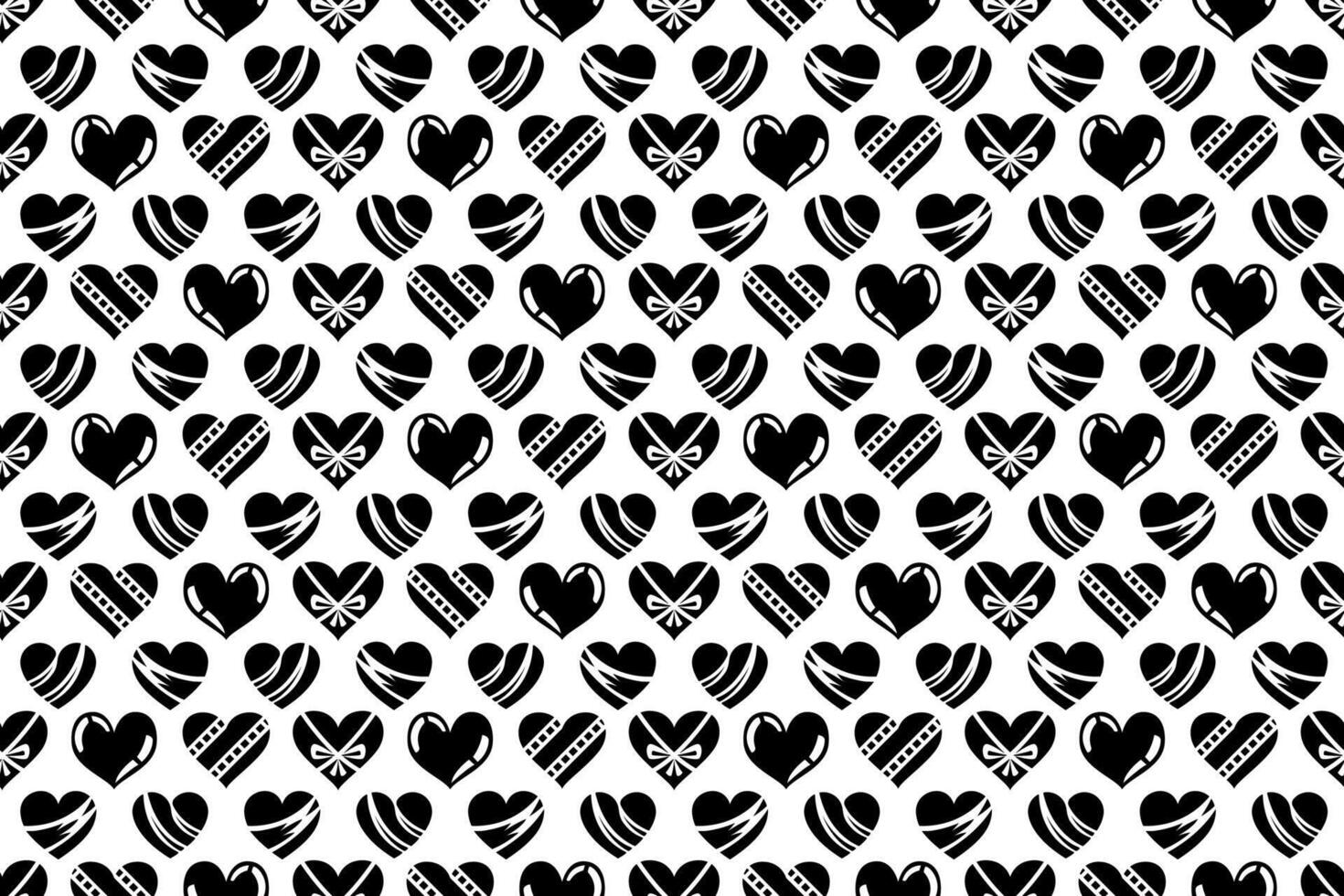 Seamless black and white heart pattern. Cute decorative wallpaper with heart illustrations, endless repeating love, Valentine pattern. vector