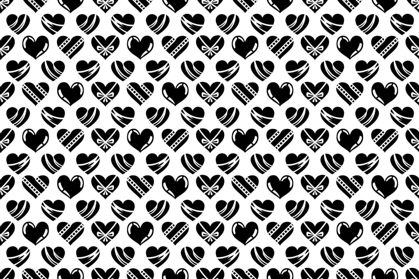 Seamless black and white heart pattern. Cute decorative wallpaper with heart illustrations, endless repeating love, Valentine pattern. vector