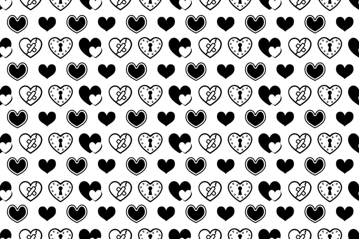 Seamless black and white heart pattern. Cute decorative wallpaper with heart illustrations, endless repeating love, Valentine pattern. vector