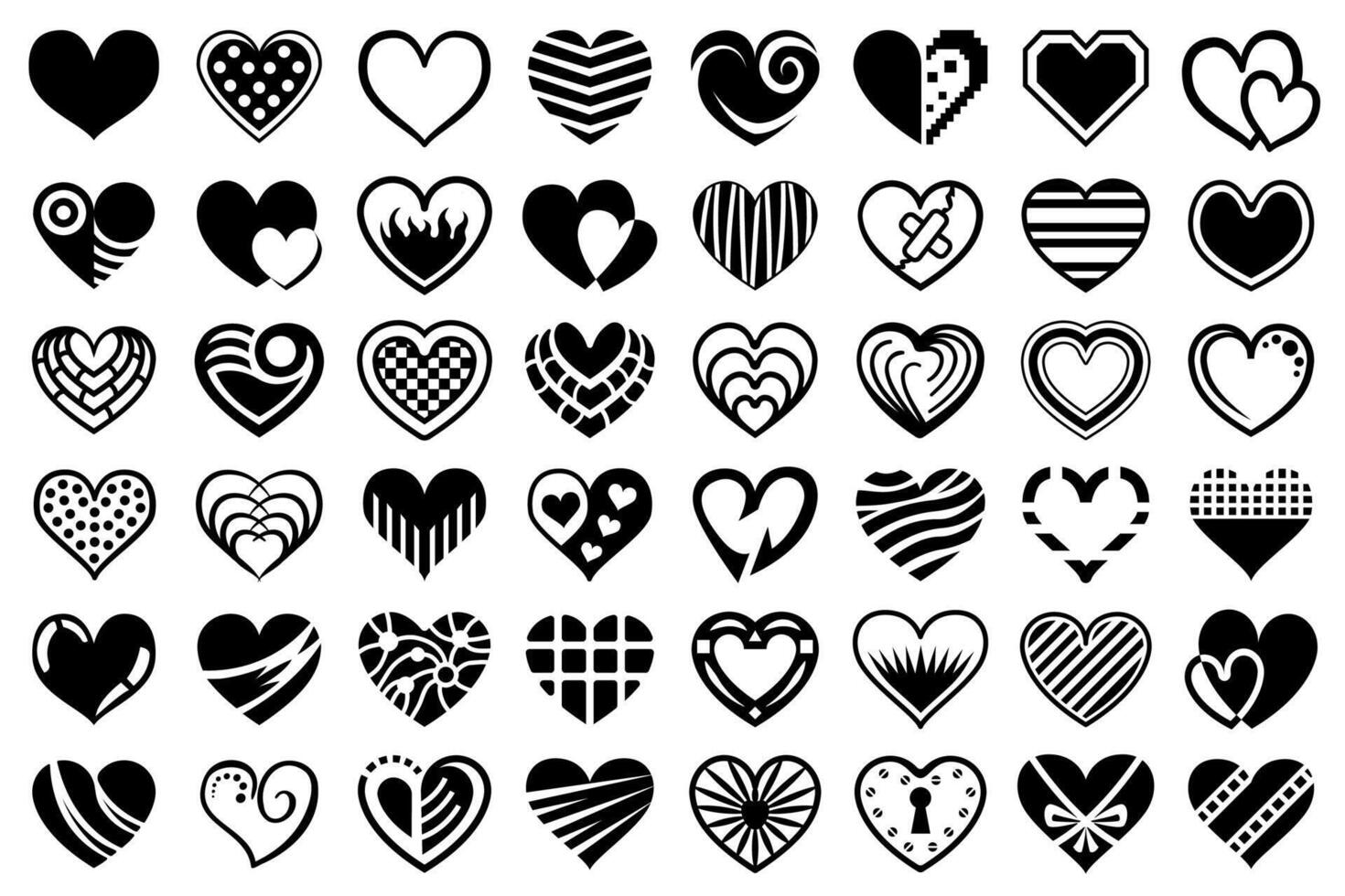 corazón icono ilustraciones recopilación. conjunto con negro corazón formas aislado en blanco antecedentes. vector