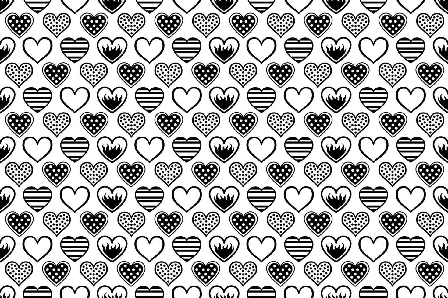 Seamless black and white heart pattern. Cute decorative wallpaper with heart illustrations, endless repeating love, Valentine pattern. vector