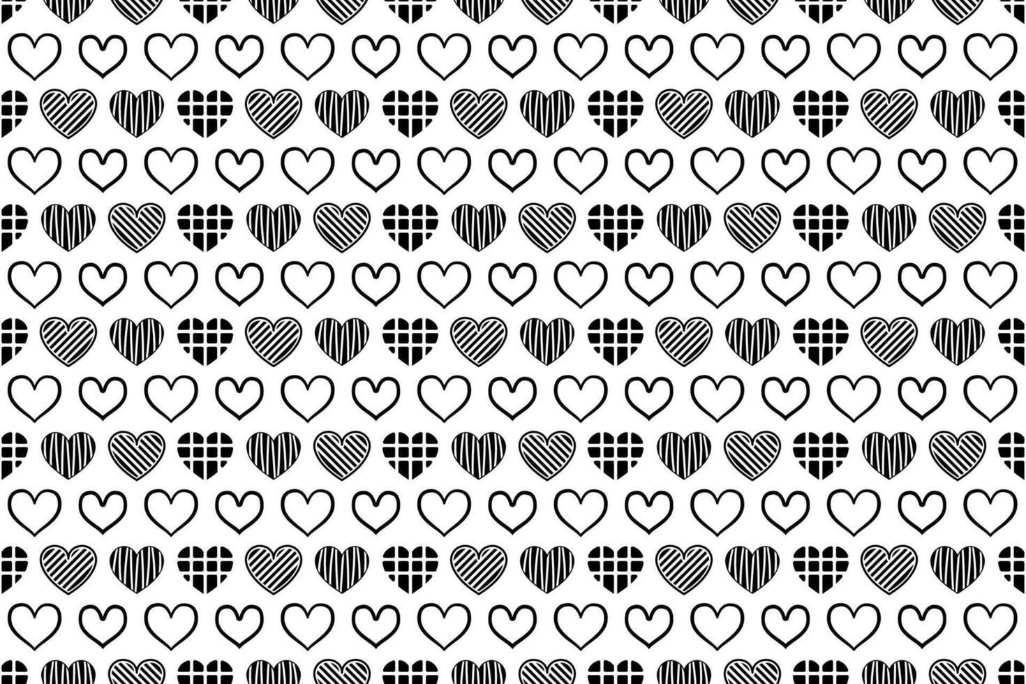 Seamless black and white heart pattern. Cute decorative wallpaper with heart illustrations, endless repeating love, Valentine pattern. vector