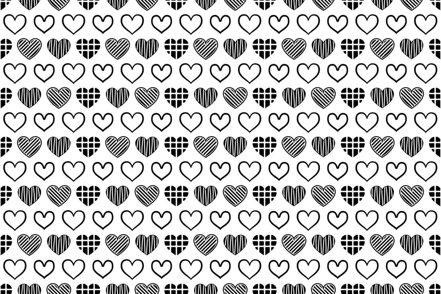 Seamless black and white heart pattern. Cute decorative wallpaper with heart illustrations, endless repeating love, Valentine pattern. vector