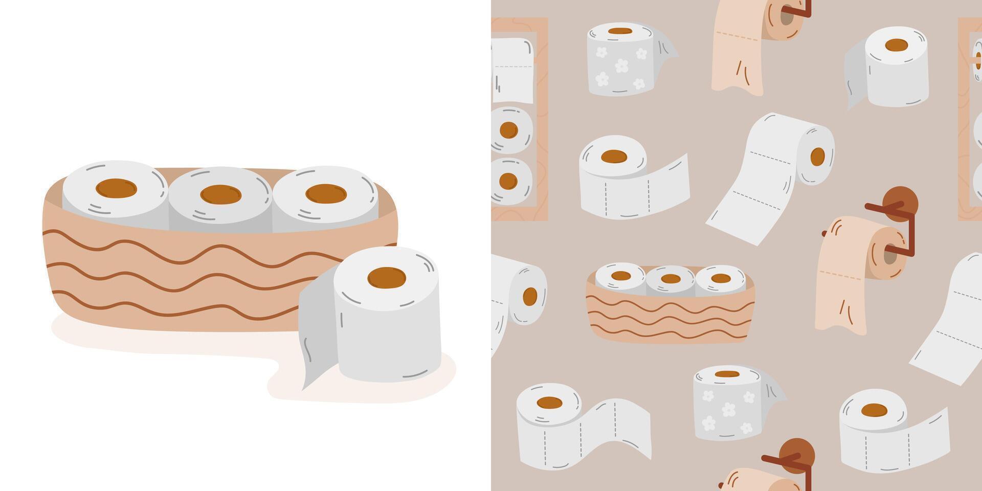 Toilet paper seamless pattern in cartoon style vector