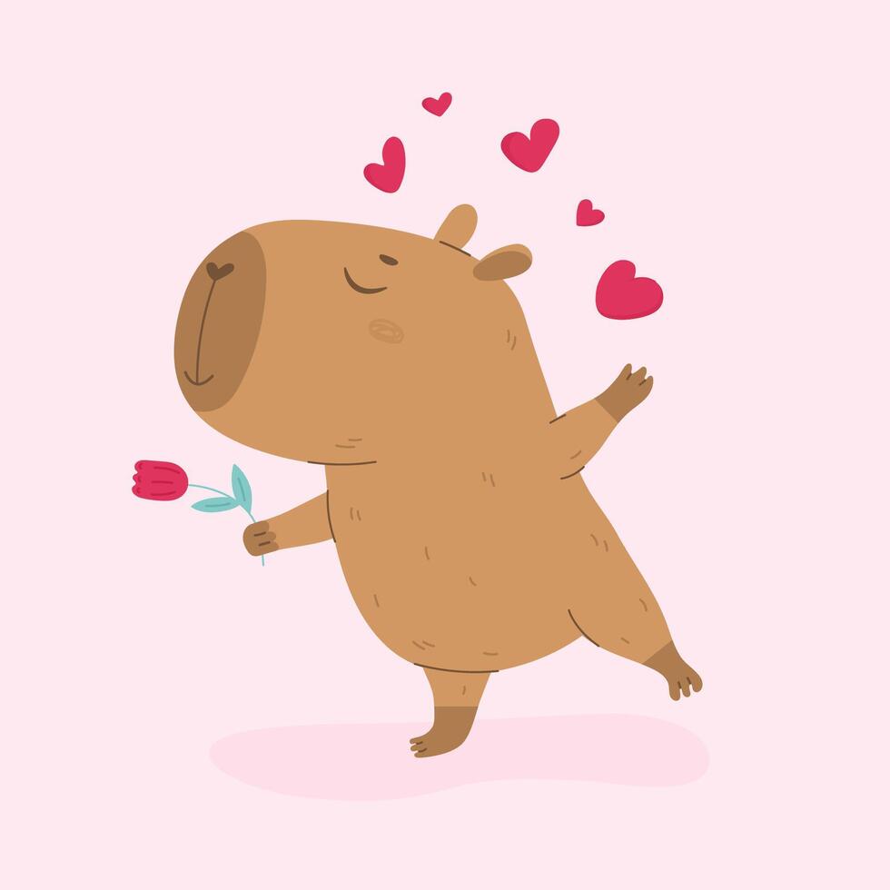 Valentine day card with cute lovely capybara vector