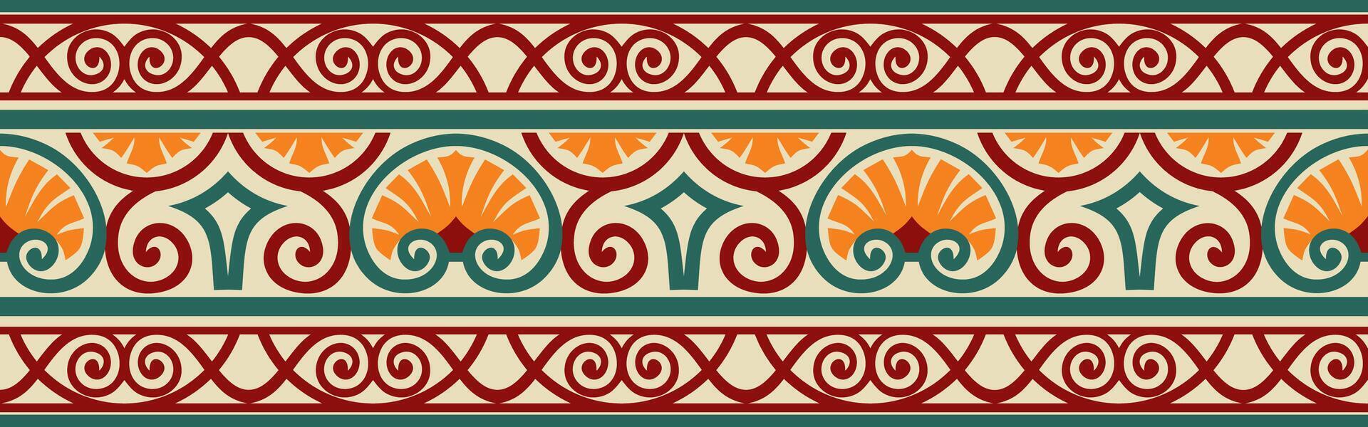 Vector colored seamless classic renaissance ornament. Endless european border, revival style frame