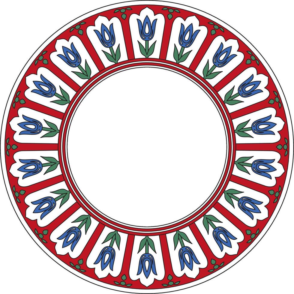 Vector colored round Turkish ornament. Ottoman circle, ring, frame. Muslim pattern for stained glass