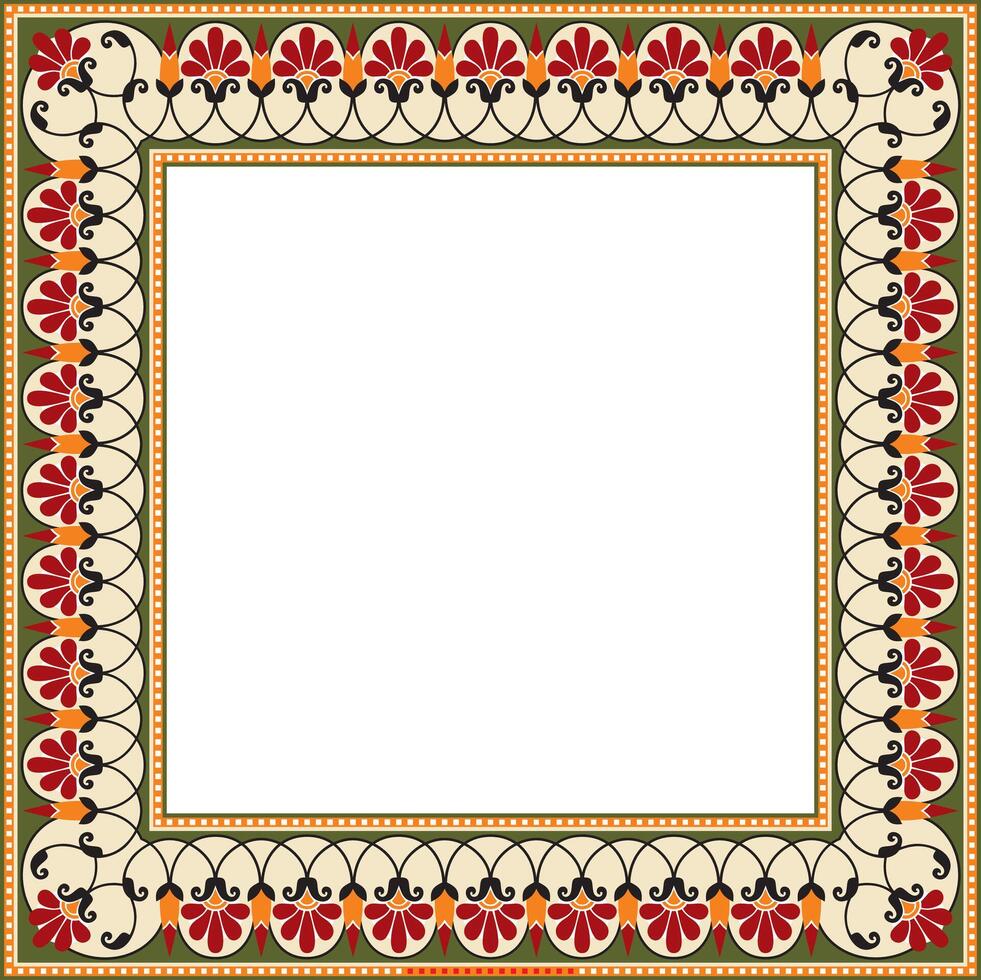 Vector colored square classic Greek meander ornament. Pattern of ancient Greece. Border, frame of the Roman Empire