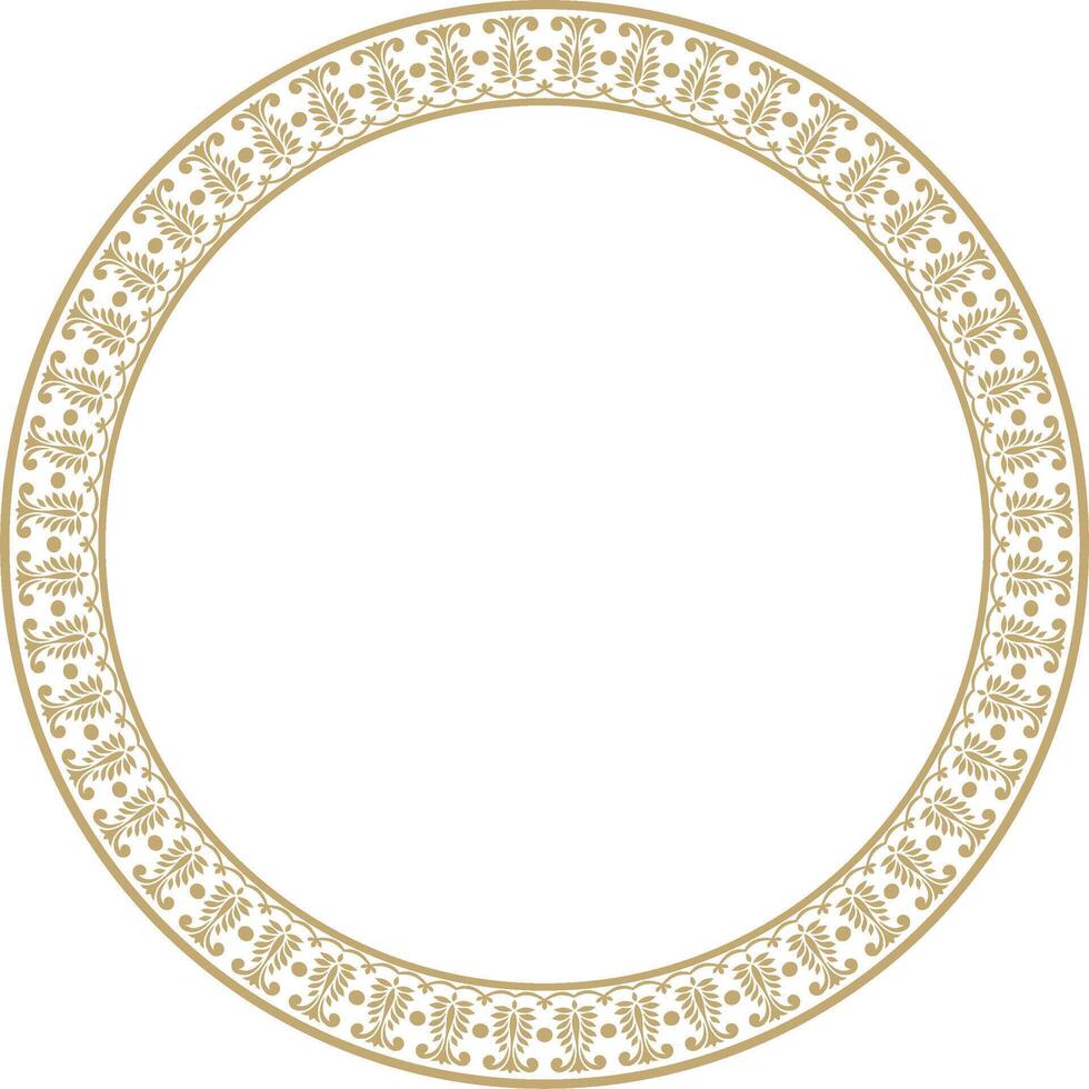 Vector round golden Indian national ornament. Ethnic plant circle, border. Frame, flower ring. Poppies and leaves