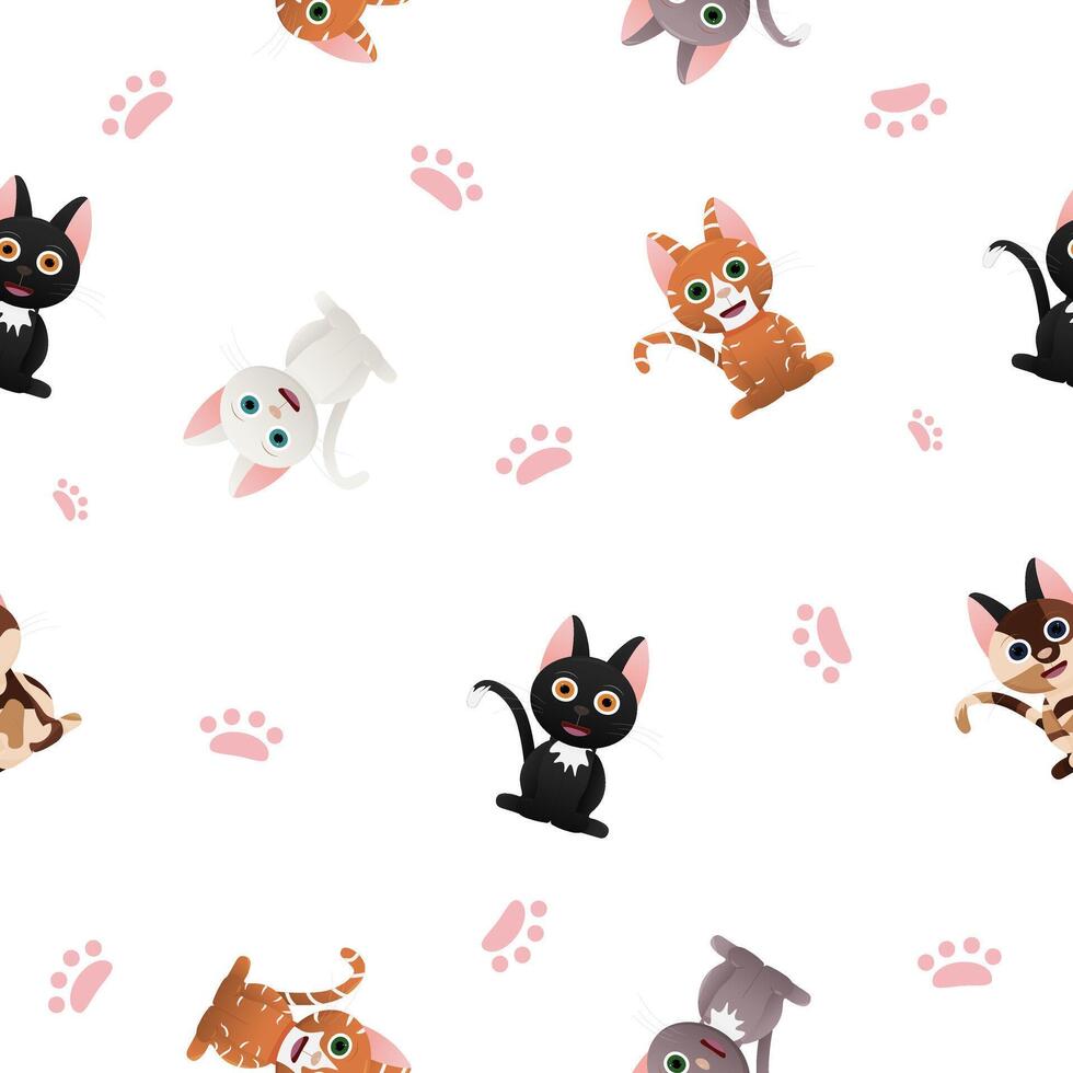 Seamless pattern with cute colorful Kittens. Pattern for fabric, vet, shop. Vector Illustration