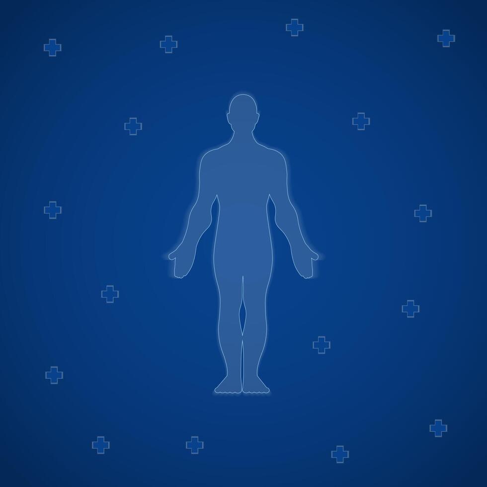 vector ilustración humano cuerpo. un concepto para medicamento, Ciencias y tecnología. azul antecedentes.