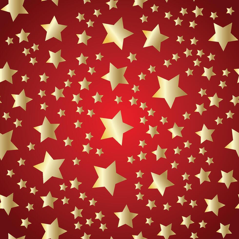 Golden stars on luxury red Christmas background. Night sky seamless pattern vector