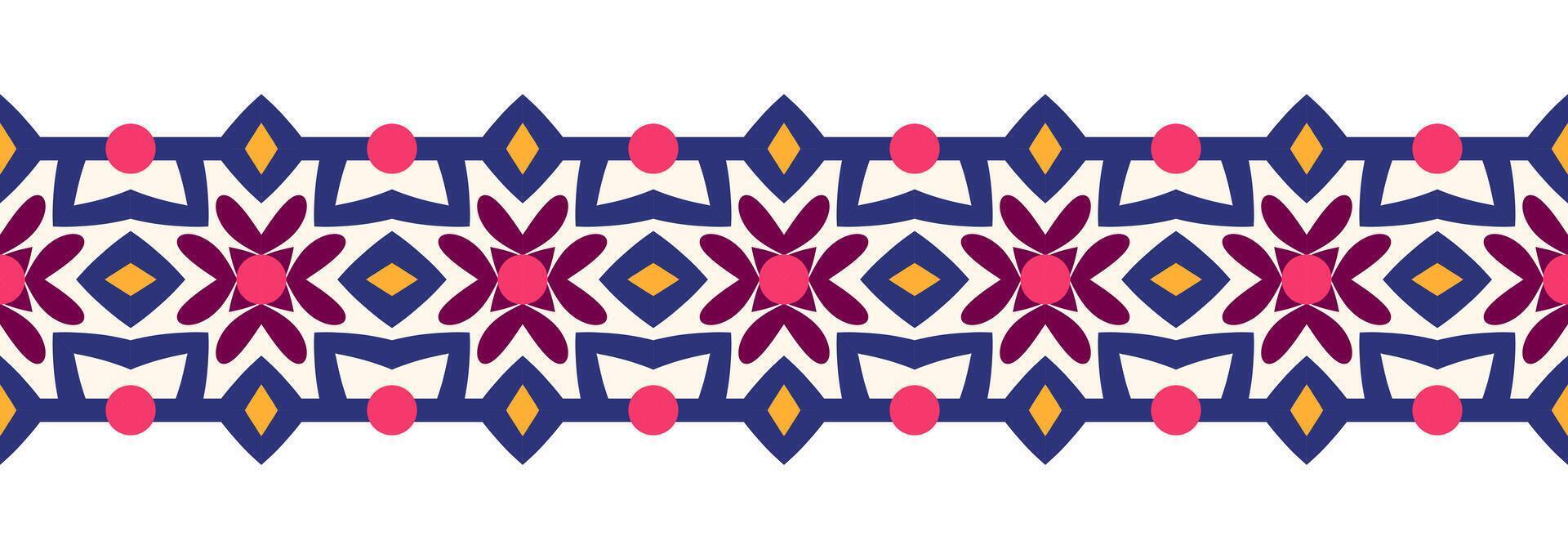 Border line seamless background. Decorative design seamless ornamental mosaic border pattern. Islamic, indian, arabic motifs. Abstract flower. Vector illustration