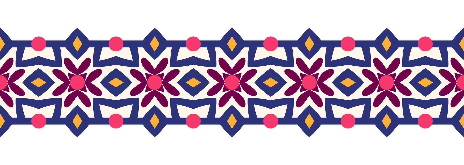 frontera línea sin costura antecedentes. decorativo diseño sin costura ornamental mosaico frontera modelo. islámico, indio, Arábica motivos resumen flor. vector ilustración