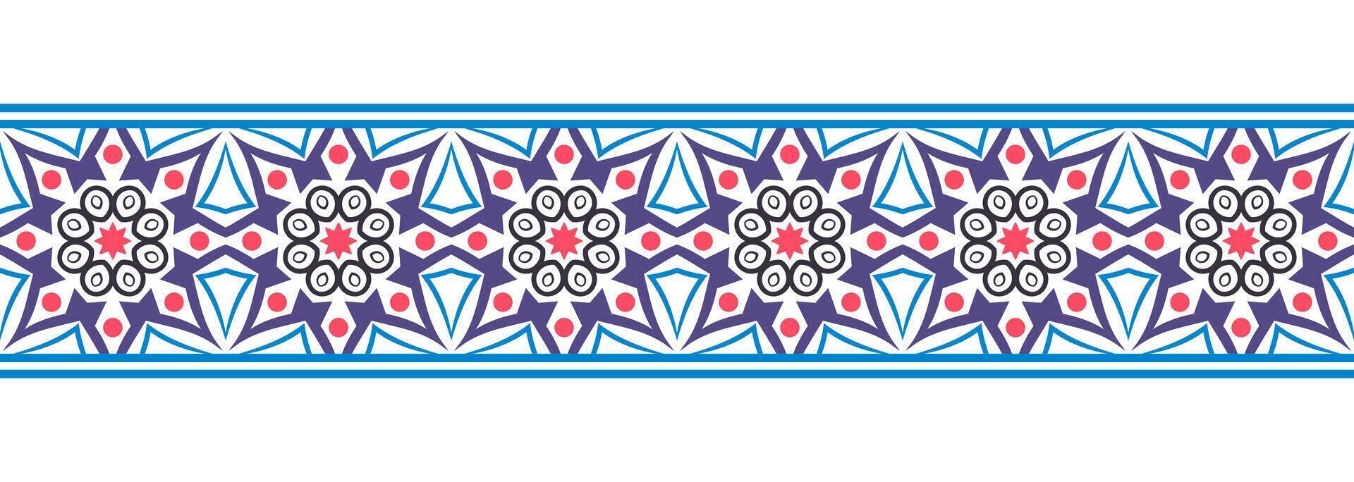 Border line seamless background. Decorative design seamless ornamental mosaic border pattern. Islamic, indian, arabic motifs. Abstract flower. Vector illustration