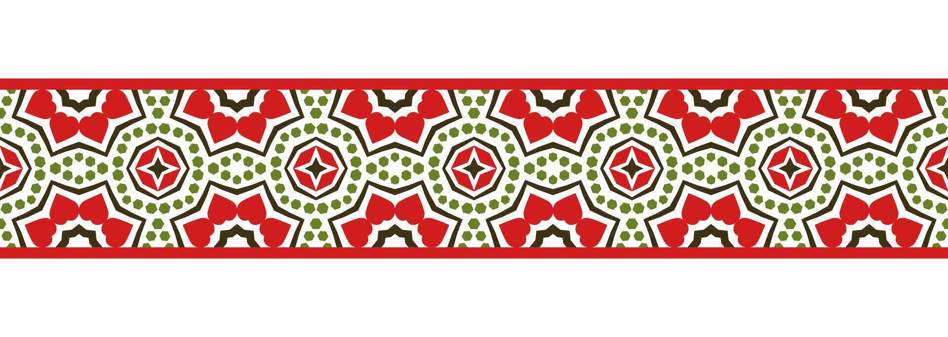 Border line seamless background. Decorative design seamless ornamental mosaic border pattern. Islamic, indian, arabic motifs. Abstract flower. Vector illustration