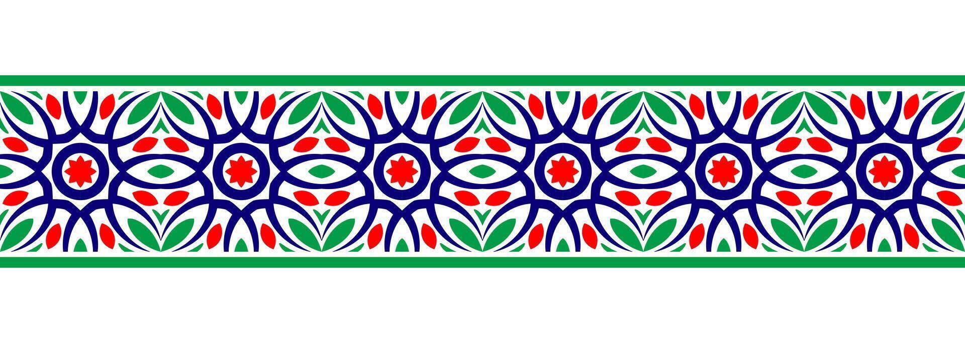 Border line seamless background. Decorative design seamless ornamental mosaic border pattern. Islamic, indian, arabic motifs. Abstract flower. Vector illustration