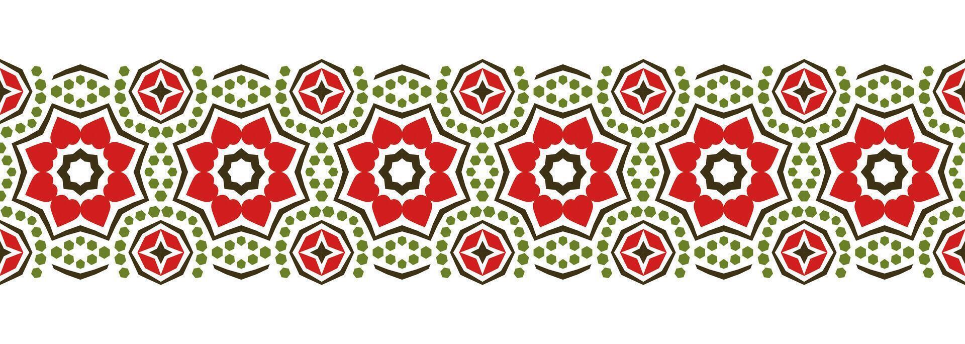 Border line seamless background. Decorative design seamless ornamental mosaic border pattern. Islamic, indian, arabic motifs. Abstract flower. Vector illustration