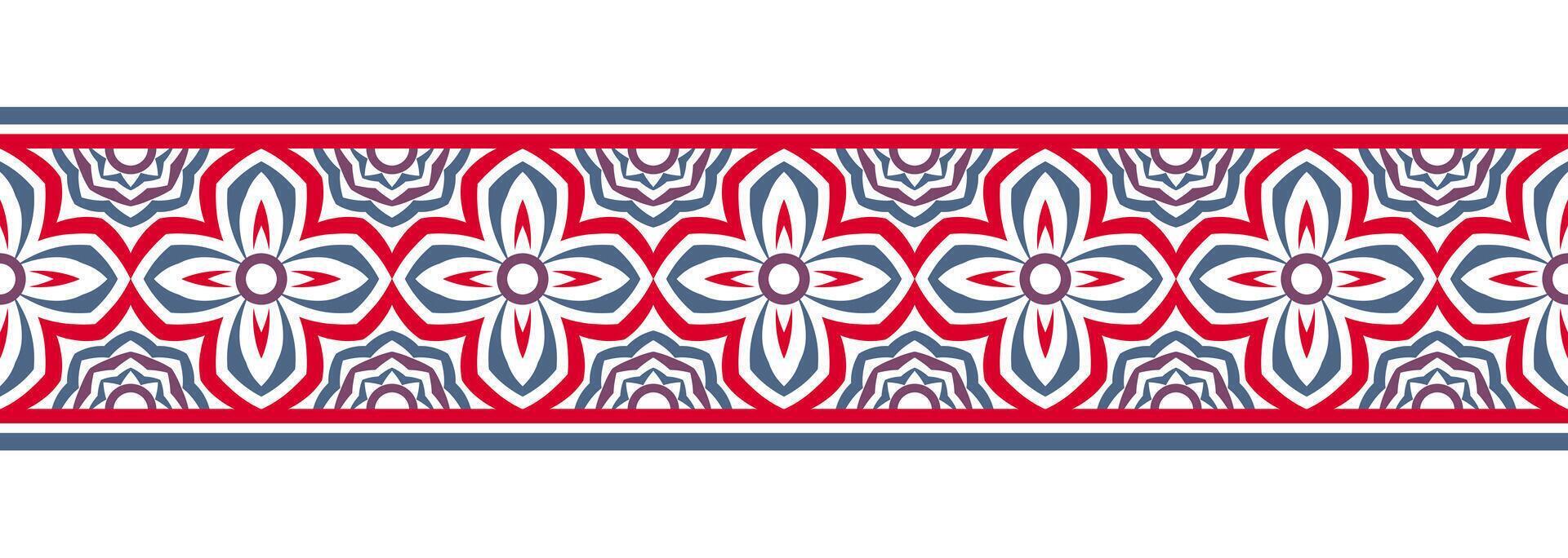 Border line seamless background. Decorative design seamless ornamental mosaic border pattern. Islamic, indian, arabic motifs. Abstract flower. Vector illustration