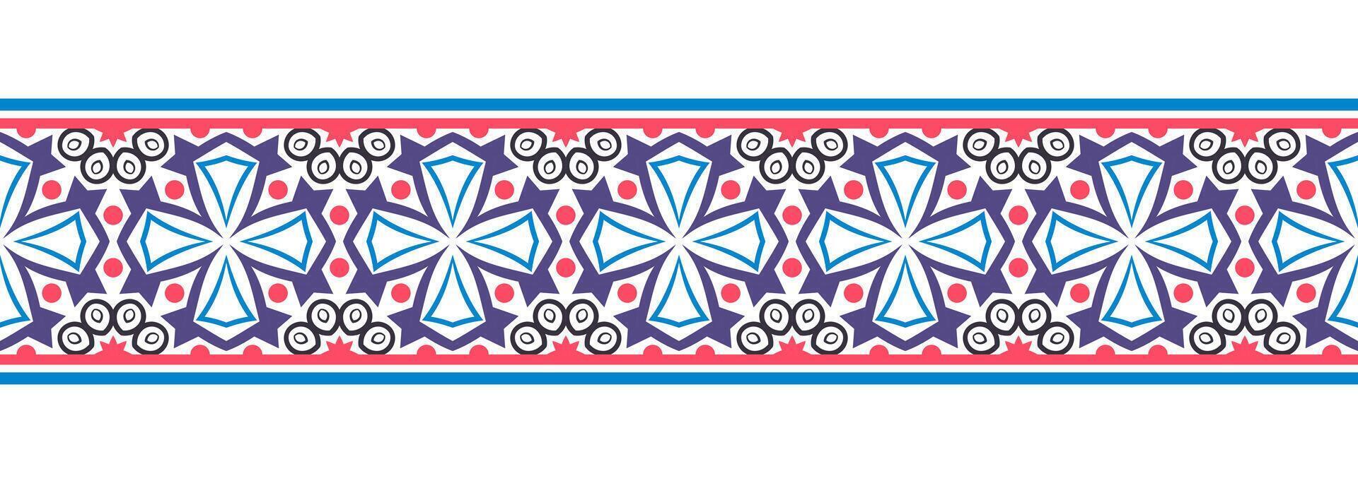 Border line seamless background. Decorative design seamless ornamental mosaic border pattern. Islamic, indian, arabic motifs. Abstract flower. Vector illustration