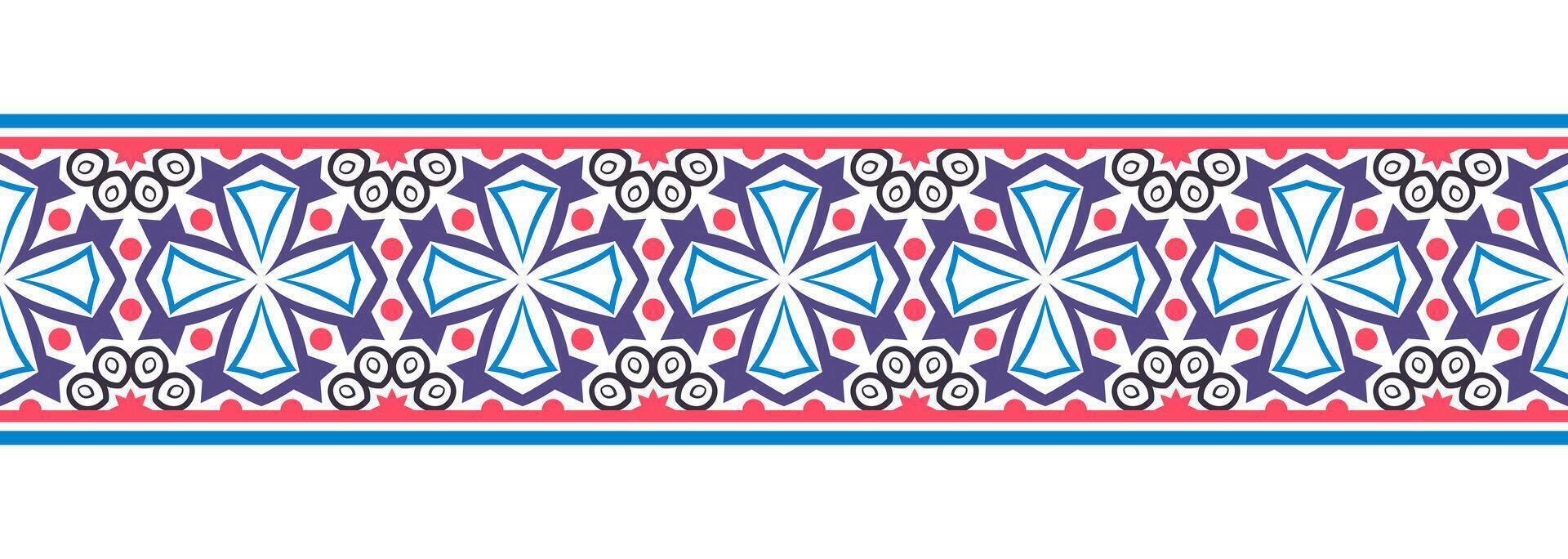 Border line seamless background. Decorative design seamless ornamental mosaic border pattern. Islamic, indian, arabic motifs. Abstract flower. Vector illustration