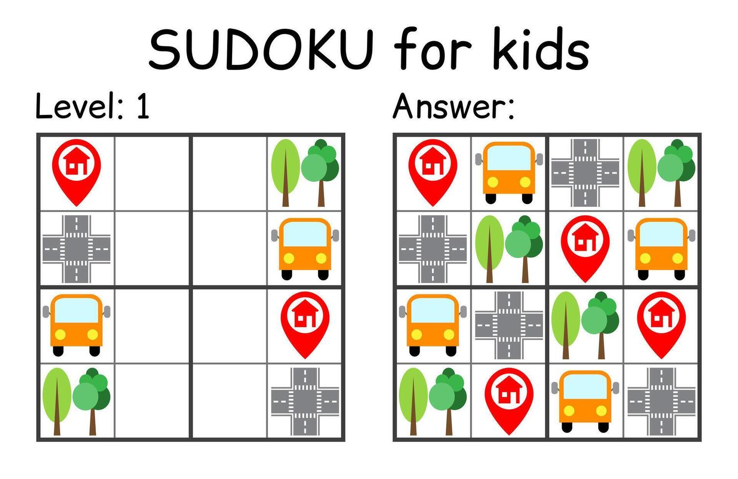 sudoku. niños y adulto matemático mosaico. niños juego. la carretera tema. magia cuadrado. lógica rompecabezas juego. digital jeroglífico vector