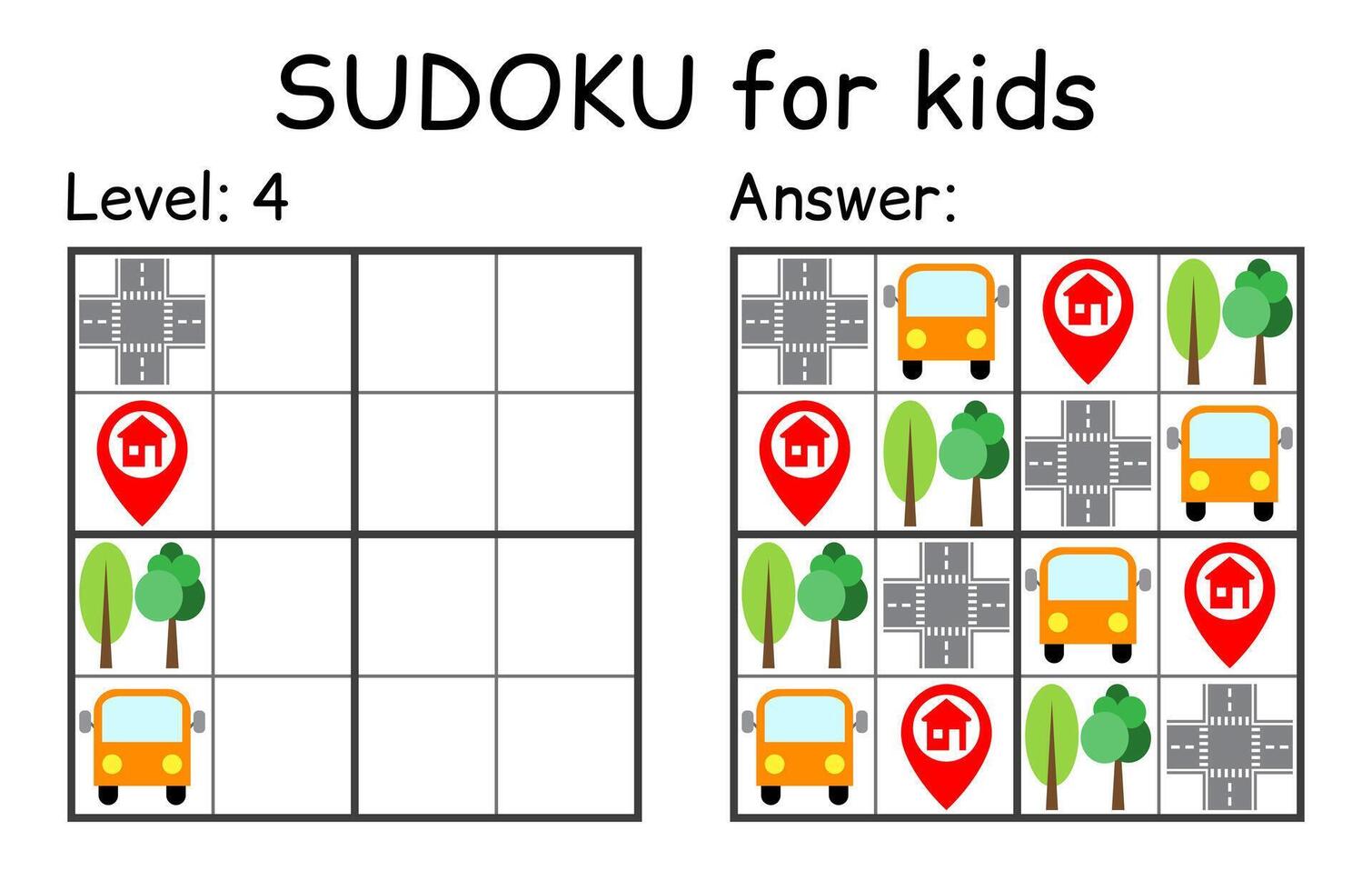 sudoku. niños y adulto matemático mosaico. niños juego. la carretera tema. magia cuadrado. lógica rompecabezas juego. digital jeroglífico vector