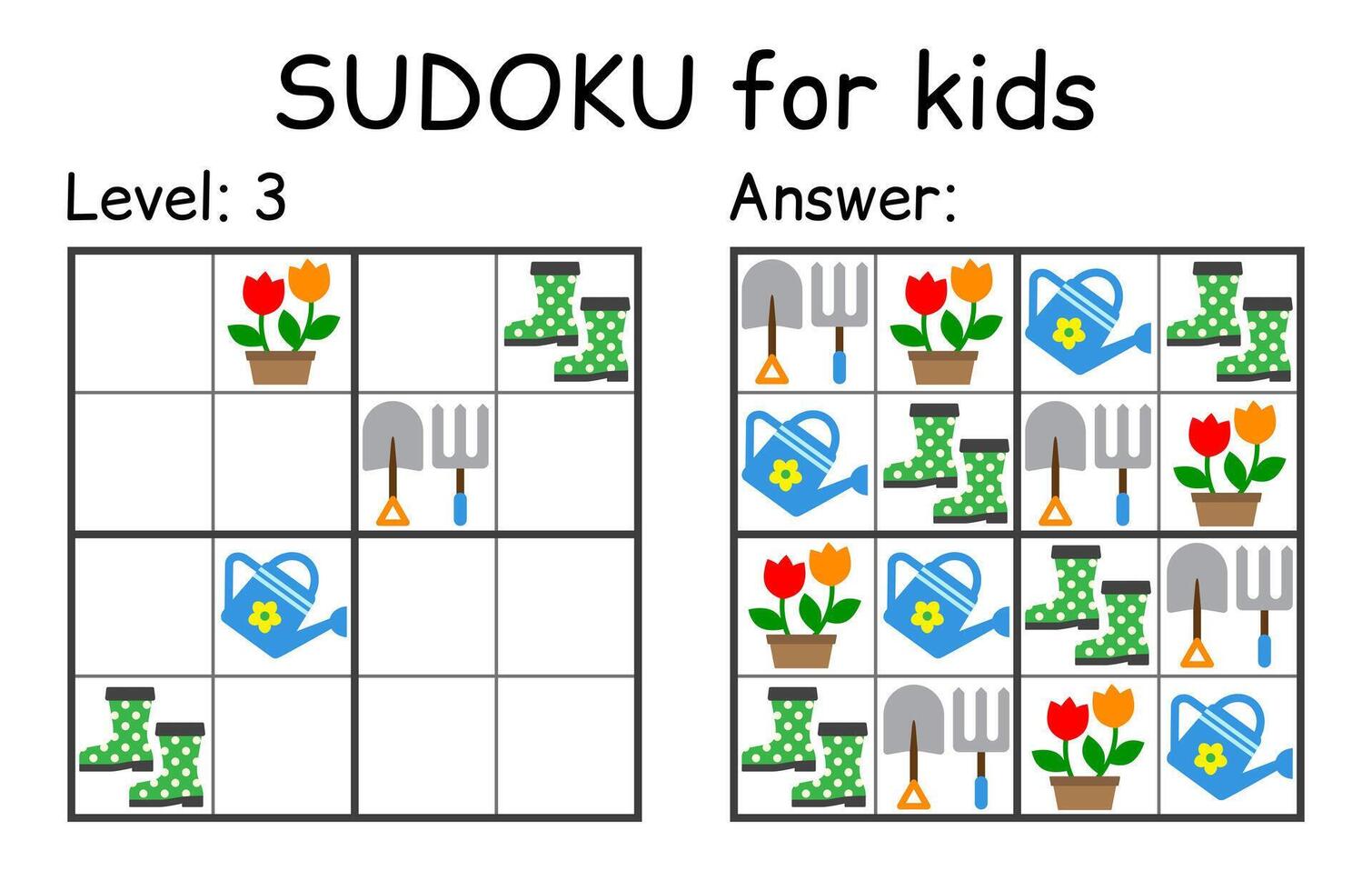 Sudoku. Kids and adult mathematical mosaic. Kids game. Garden theme. Magic square. Logic puzzle game. Digital rebus vector