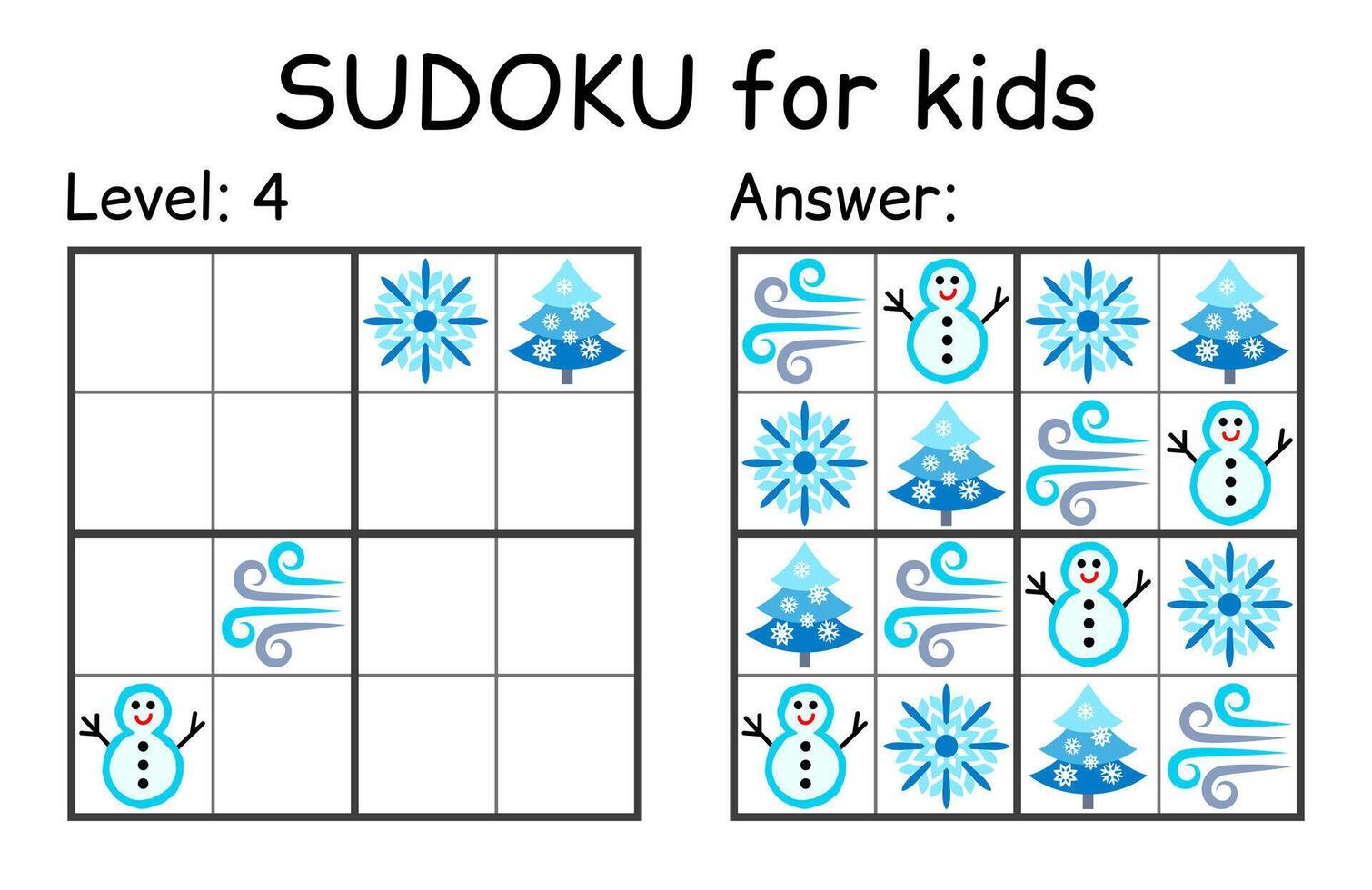 Sudoku. Kids and adult mathematical mosaic. Kids game. Winter theme. Magic square. Logic puzzle game. Digital rebus vector