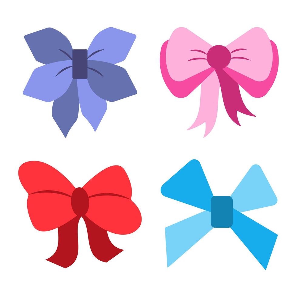 Bows with ribbons. Set of cute cartoon holiday bows vector