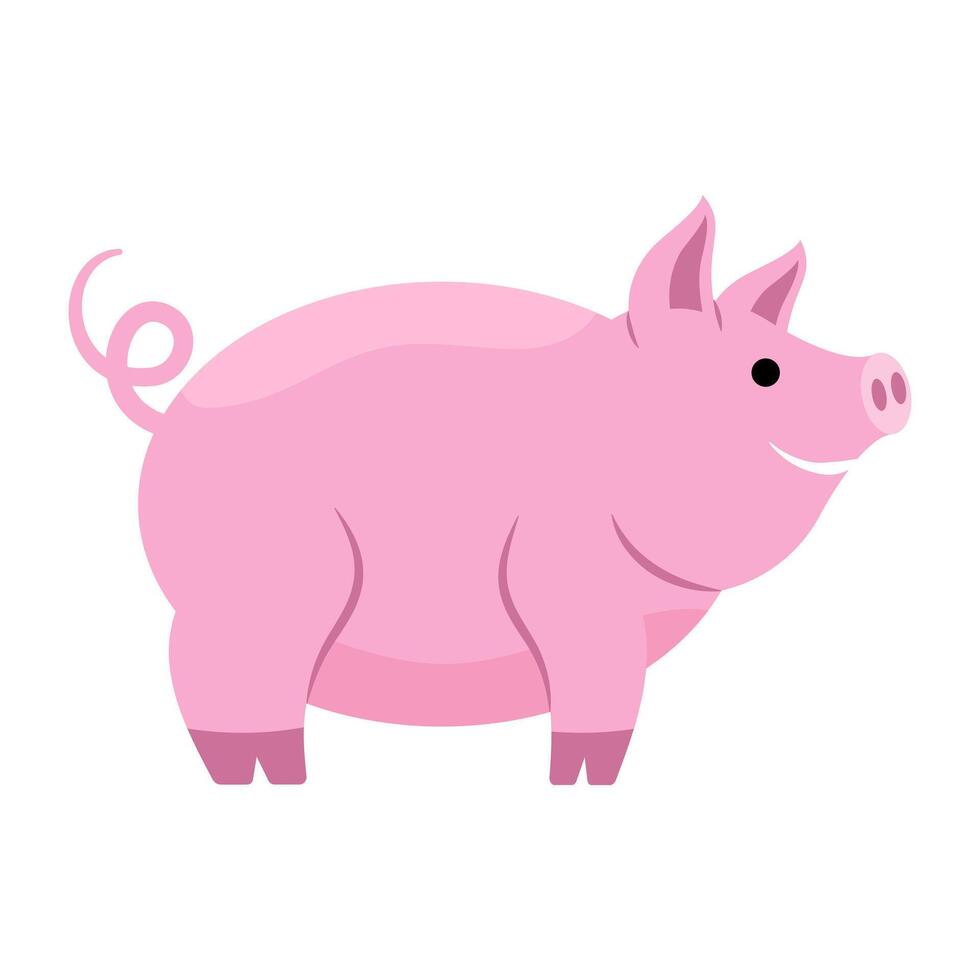 Pig. Pink fat pig on a white background. Cute animal in a flat style. Children's illustration vector