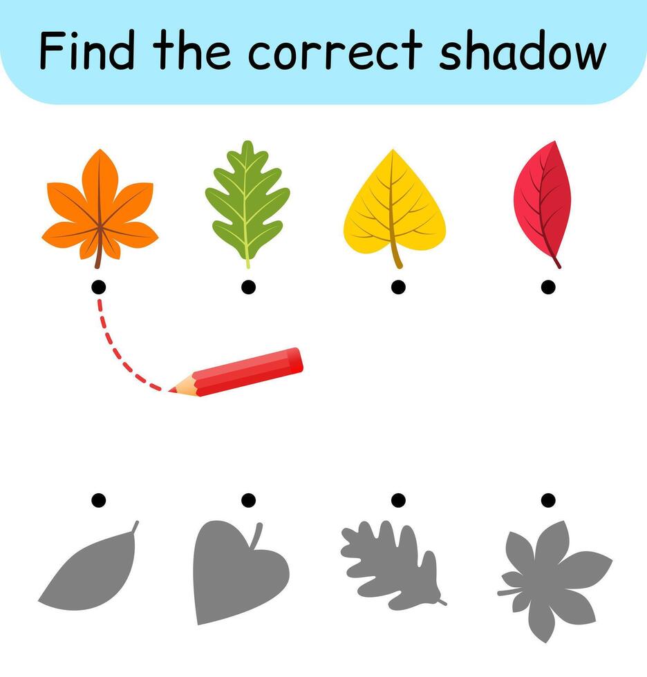 encontrar el correcto sombra. niños juego. educativo pareo juego para niños. hojas tema vector