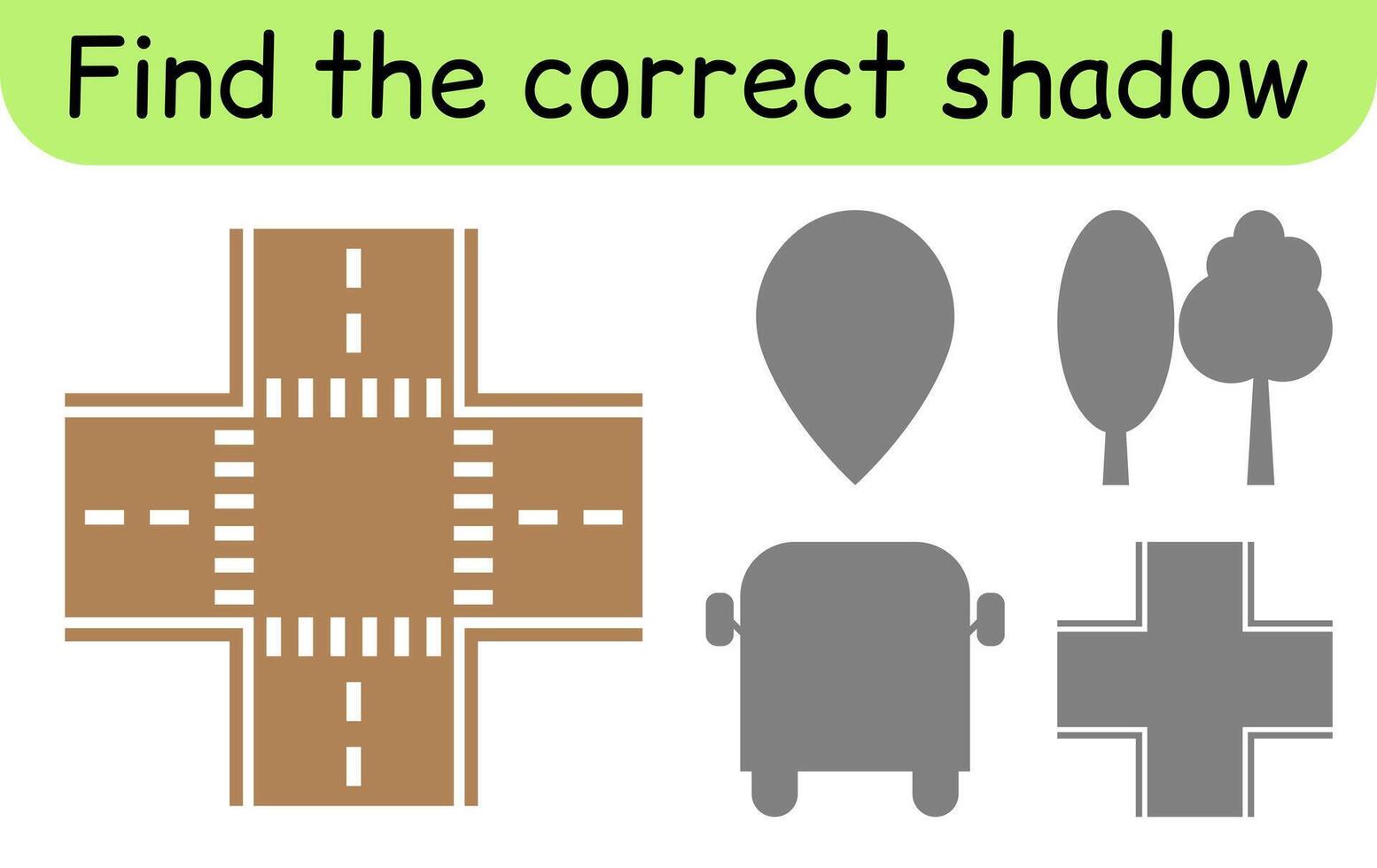 Find the correct shadow. Kids game. Educational matching game for children. Road theme vector