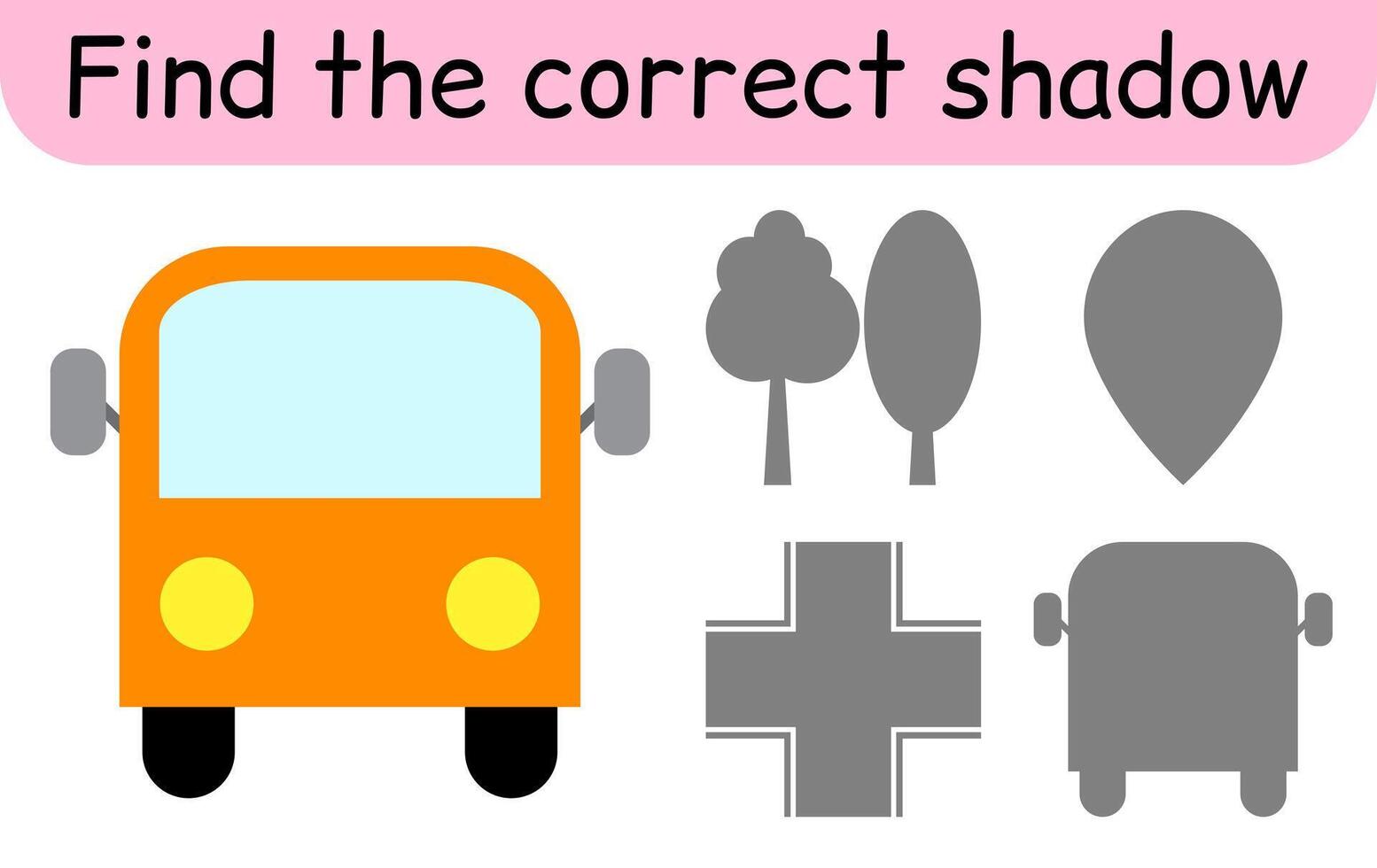 Find the correct shadow. Kids game. Educational matching game for children. Road theme vector