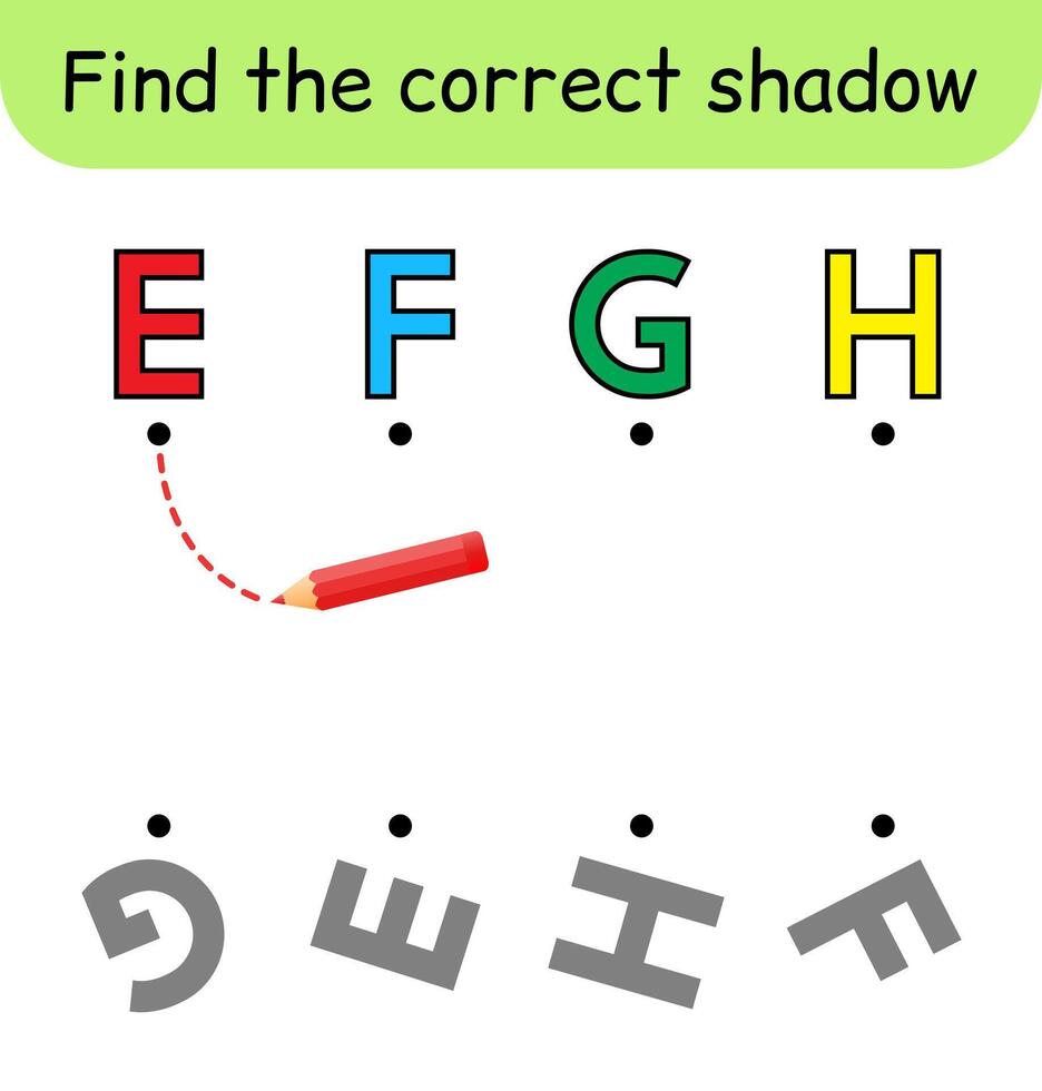 encontrar el correcto sombra. niños juego. educativo pareo juego para niños. alfabeto tema vector