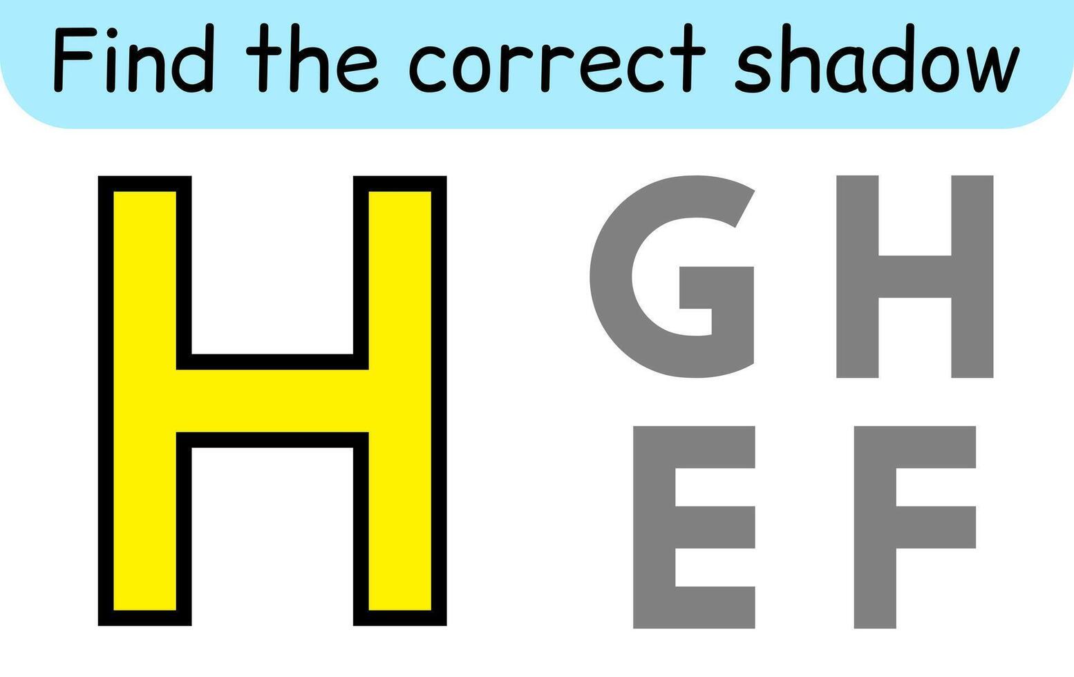 Find the correct shadow. Kids game. Educational matching game for children. Alphabet theme vector