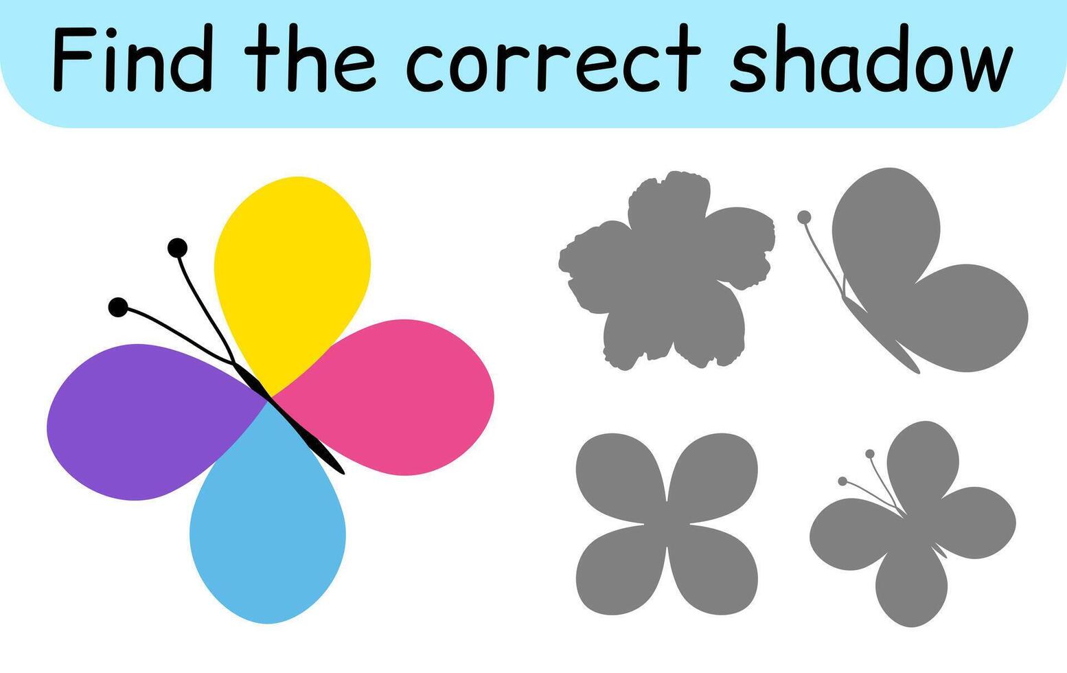 Find the correct shadow. Kids game. Educational matching game for children vector