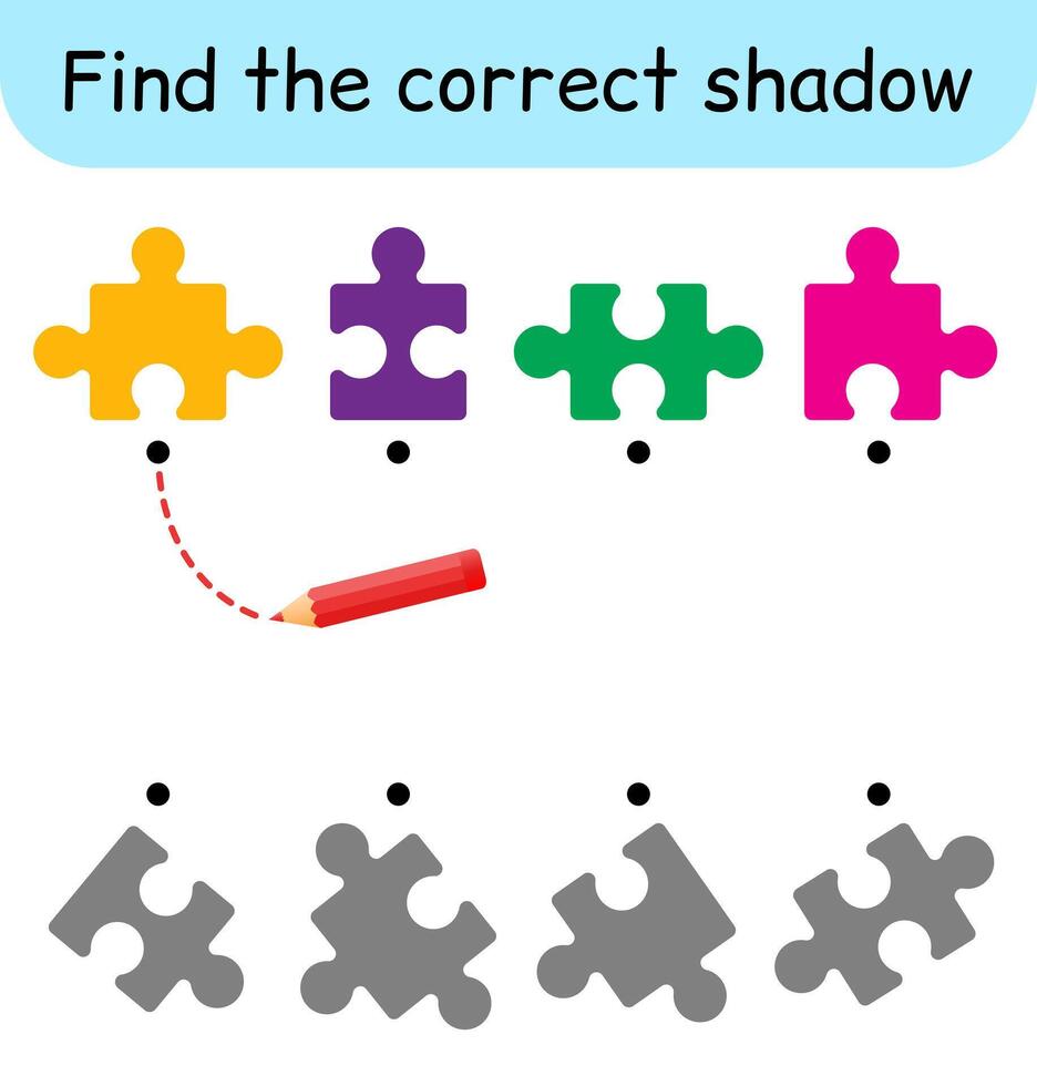 Find the correct shadow. Kids game. Educational matching game for children. Puzzle theme vector