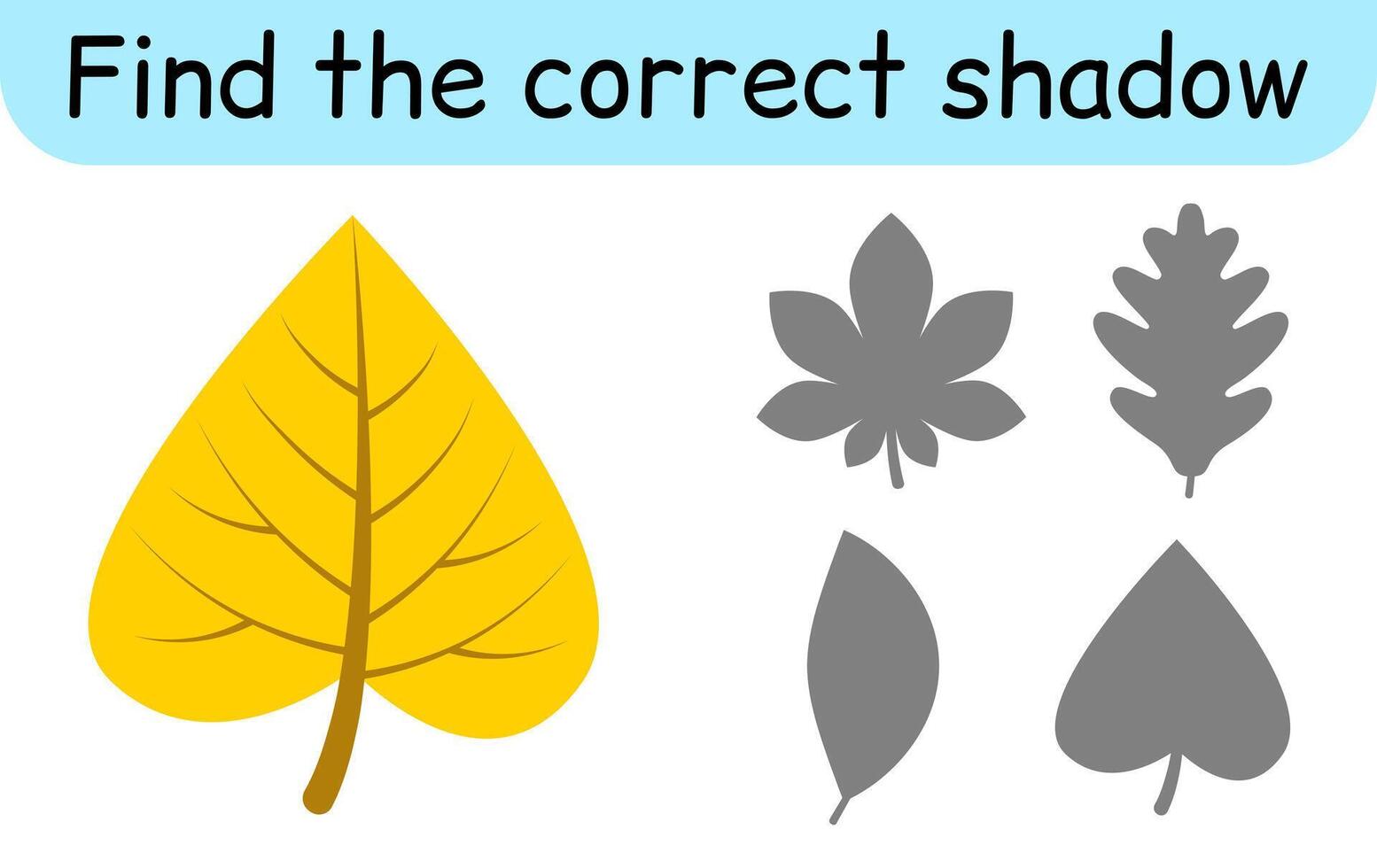 Find the correct shadow. Kids game. Educational matching game for children. Leaves theme vector