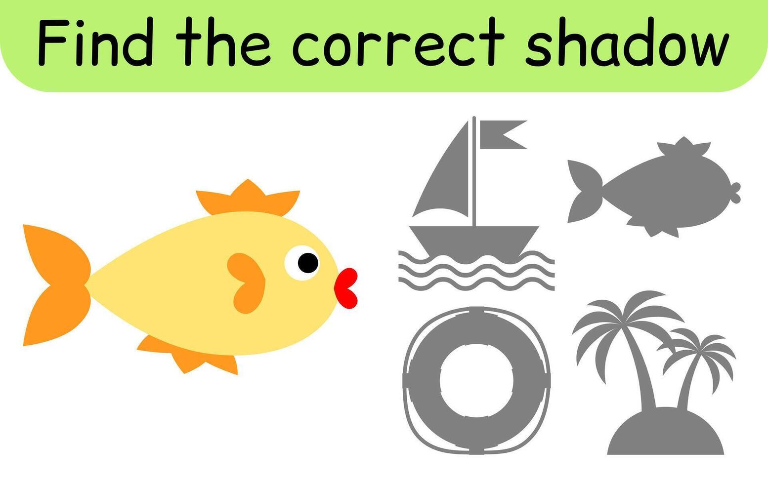 Find the correct shadow. Kids game. Educational matching game for children. Sea theme vector