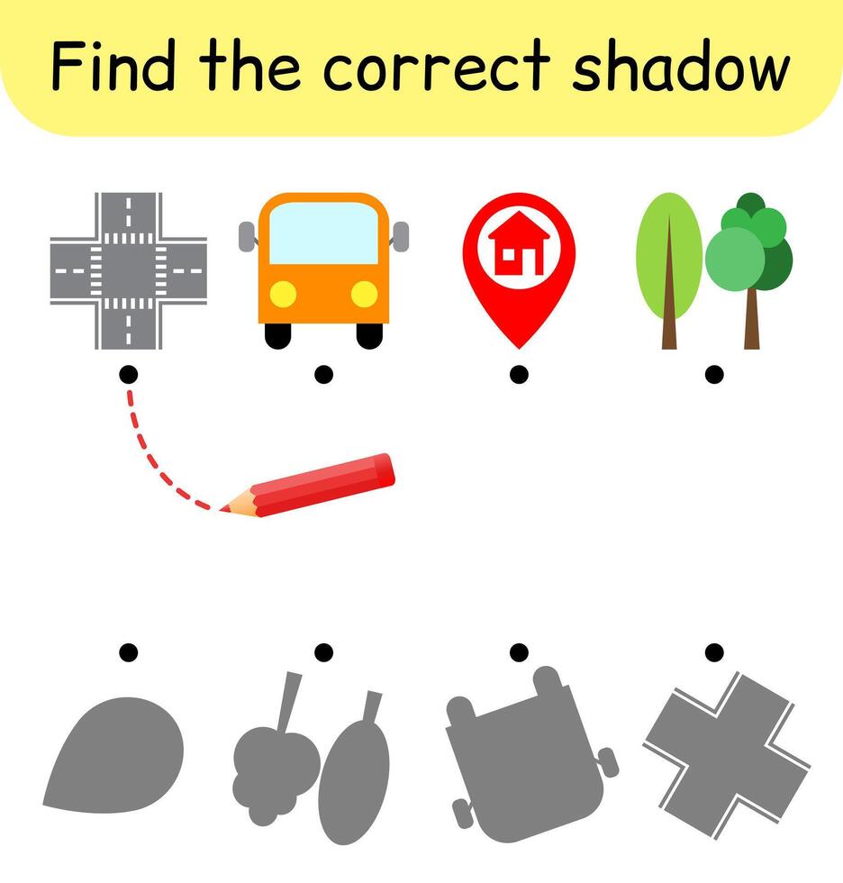 encontrar el correcto sombra. niños juego. educativo pareo juego para niños. la carretera tema vector
