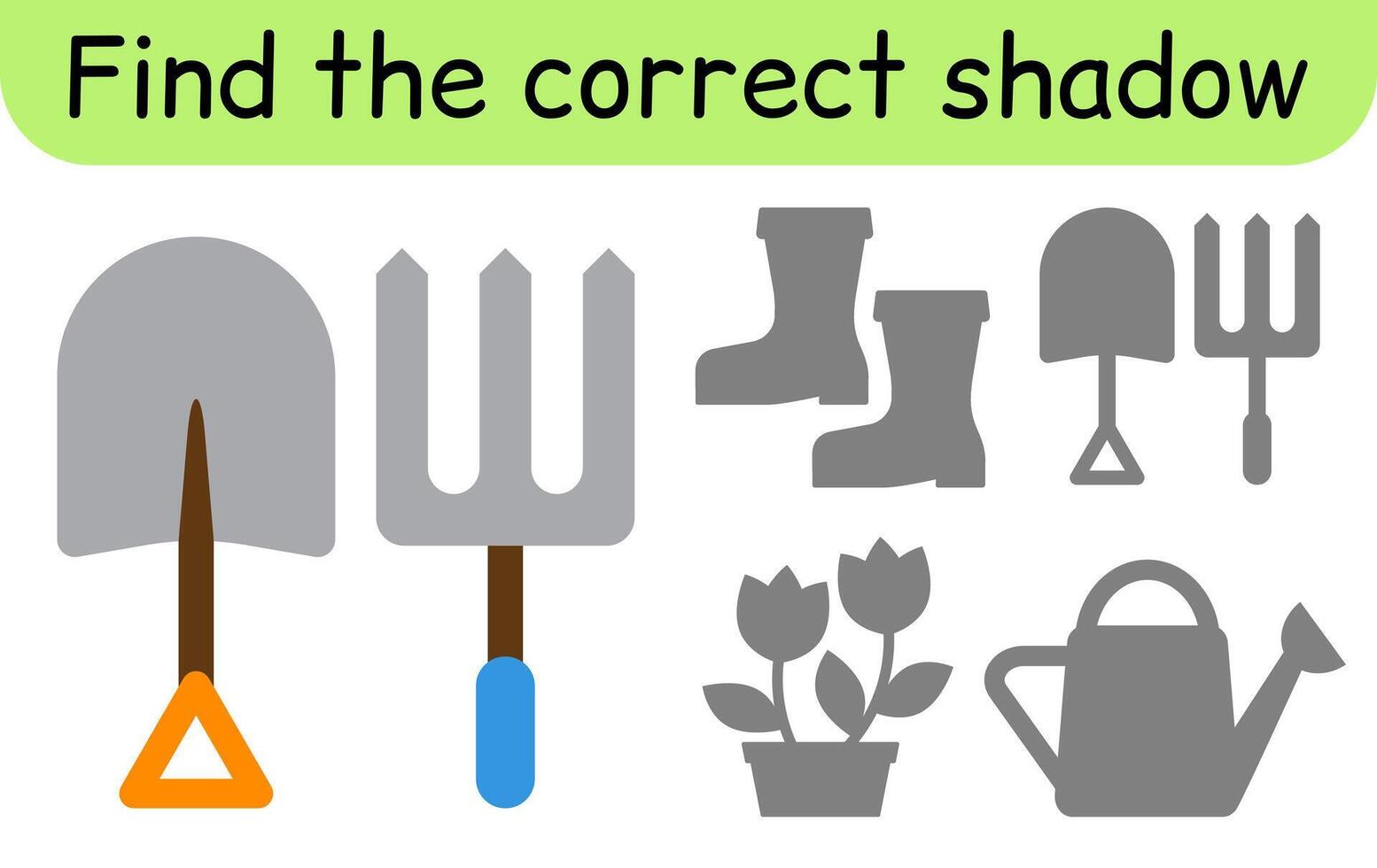 Find the correct shadow. Kids game. Educational matching game for children. Garden theme vector