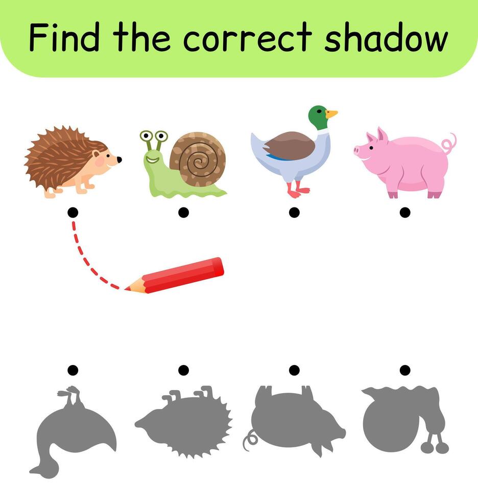 encontrar el correcto sombra. niños juego. educativo pareo juego para niños. animal tema vector