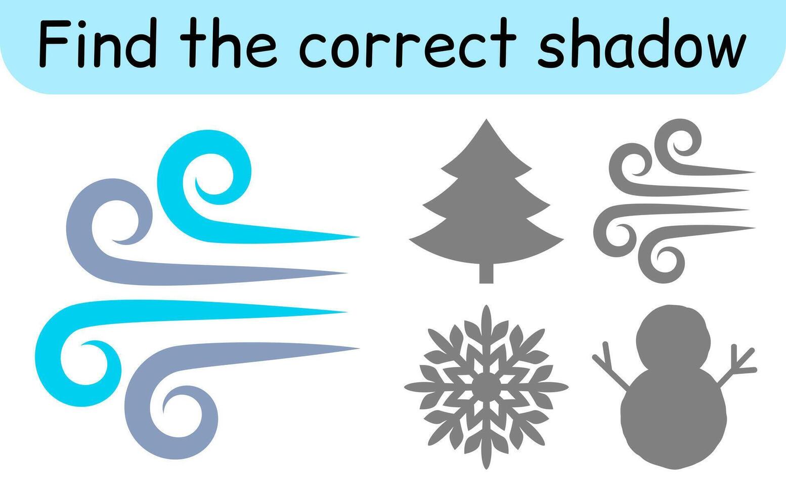 Find the correct shadow. Kids game. Educational matching game for children. Winter theme vector