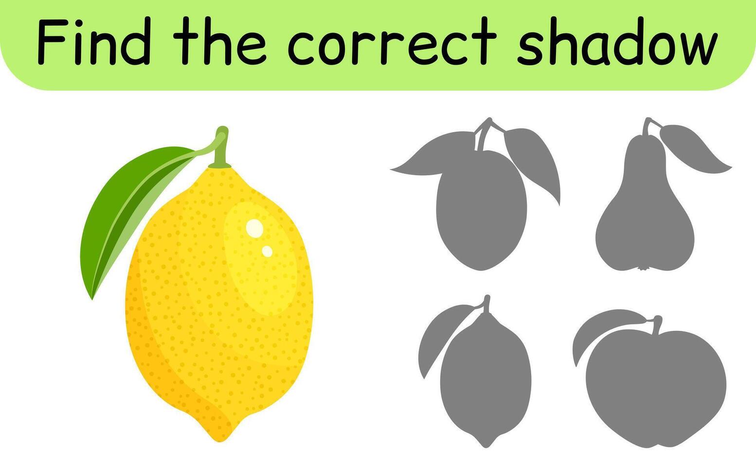 Find the correct shadow. Kids game. Educational matching game for children. Fruit theme vector