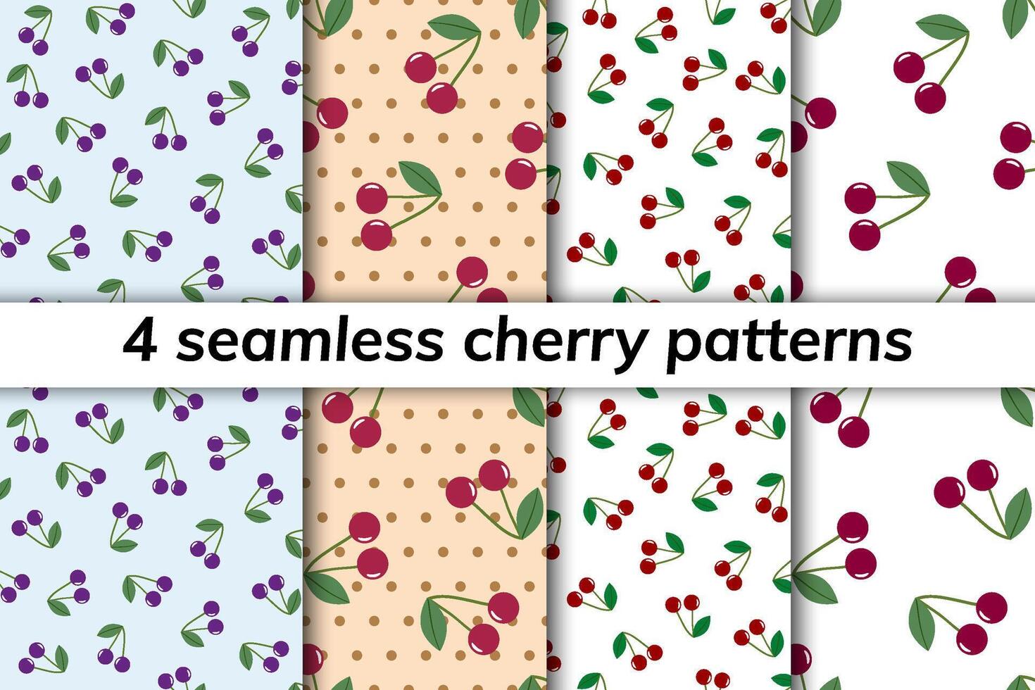 Cherry seamless pattern set. Berry seamless cherry background. Juicy cute pattern vector