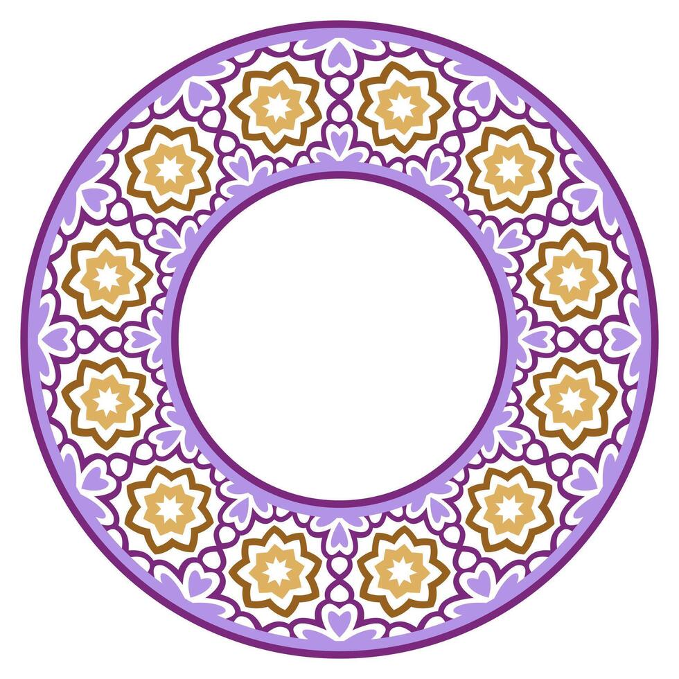 Decorative round ornament. Ceramic tile border. Pattern for plates or dishes. Islamic, indian, arabic motifs. Porcelain pattern design. Abstract floral ornament border vector