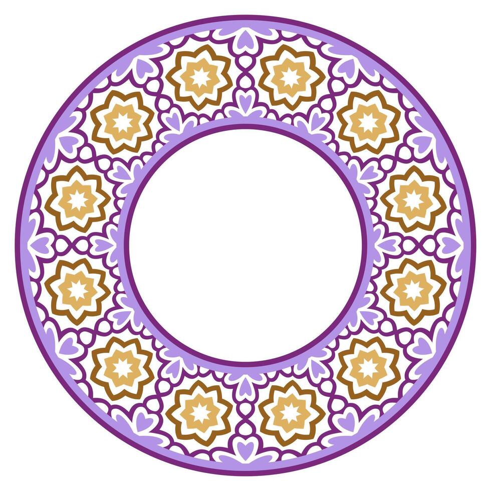 Decorative round ornament. Ceramic tile border. Pattern for plates or dishes. Islamic, indian, arabic motifs. Porcelain pattern design. Abstract floral ornament border vector