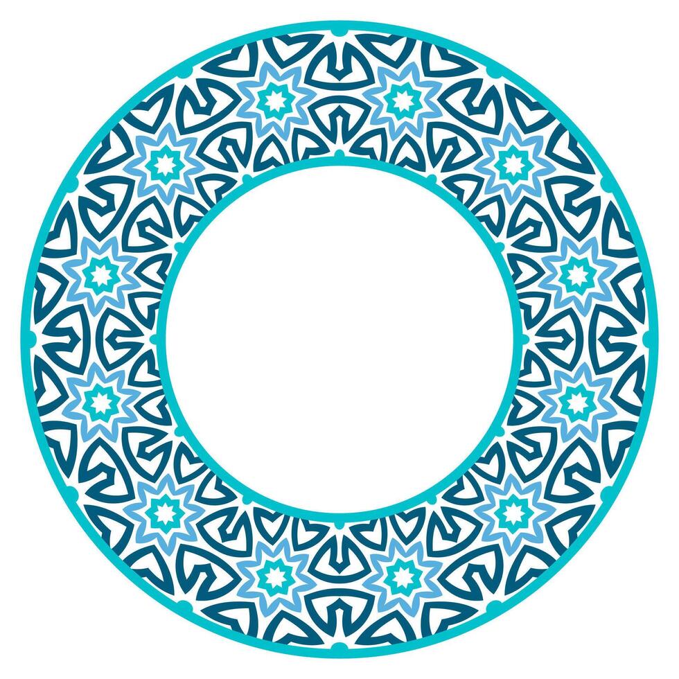 Decorative round ornament. Ceramic tile border. Pattern for plates or dishes. Islamic, indian, arabic motifs. Porcelain pattern design. Abstract floral ornament border vector